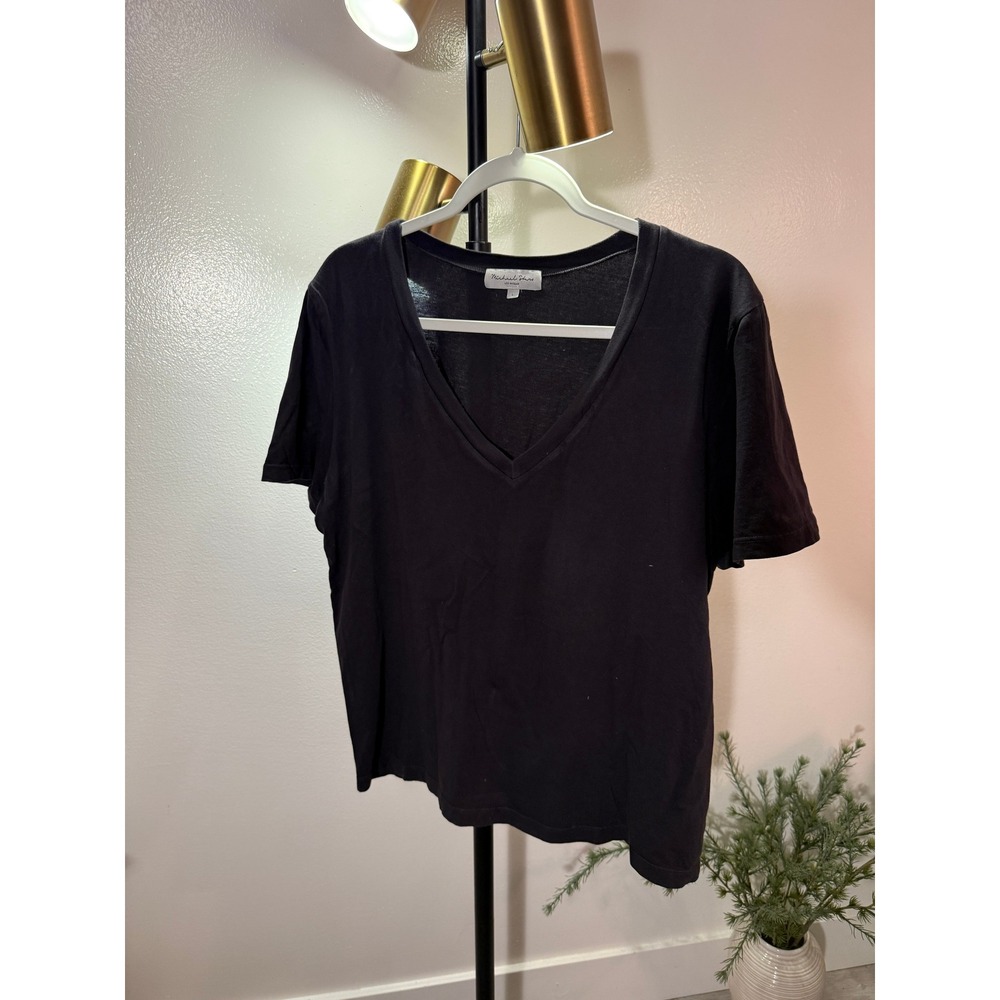 Michael Stars Womens Black V-Neck Short Sleeve 100% Cotton Tee Shirt Large USA